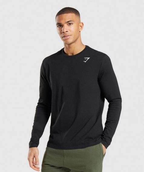 Men's Gymshark Crest Long Sleeve T-Shirts Black | CA 05618A